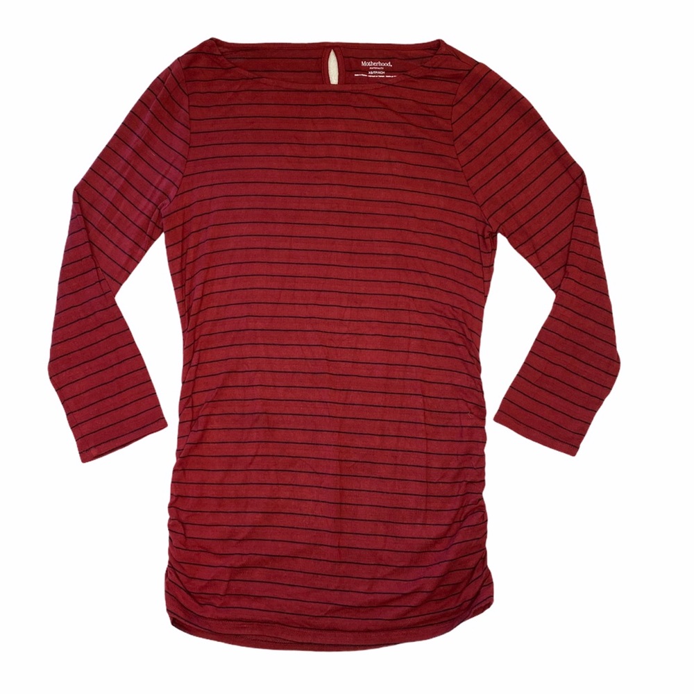 Motherhood Maternity Long Sleeve Striped Red Top